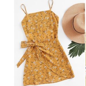 Mustard/orange flower wrap dress